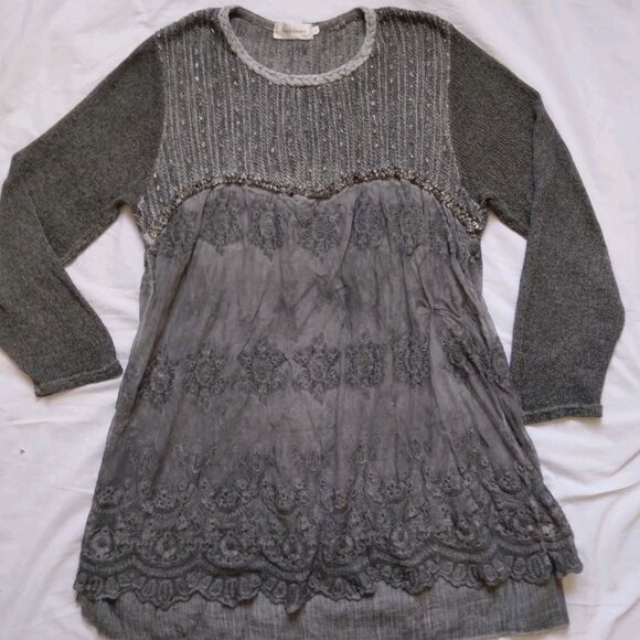 Simply Couture Top Tunic Gray Long Sleeve Lagenlook Shabby Cottage Womens 2XL - Picture 4 of 16